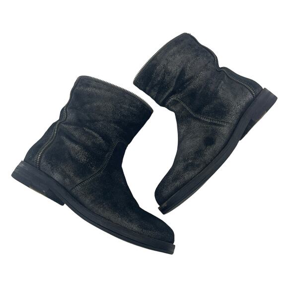 Eileen Fisher Shoes - Eileen Fisher Ankle Boot Black Metallic Suede Size 6 Switch Zip Off Not Included